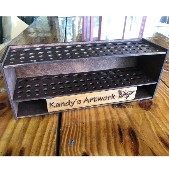 Personalized  Wooden Paintbrush Holder Stand, 67 Holes Paint Brush Holder Stand, - Picture 1 of 6